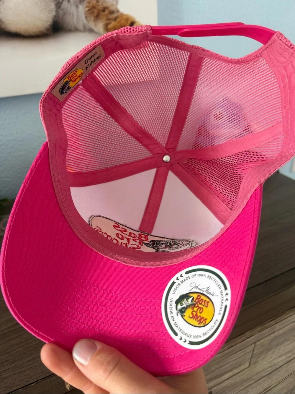 Bass Pro Shops Hot Pink and White Mesh Logo Trucker Cap